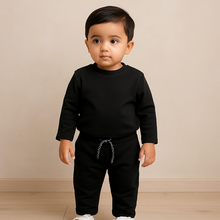 MINI CHARM KIDS POLYESTER TRACKSUIT PLAIN BLACK 22 7-8Y