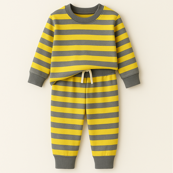MINI CHARM KIDS TRACKSUIT SHIRT STRIPES YELLOW & GREY 9-10