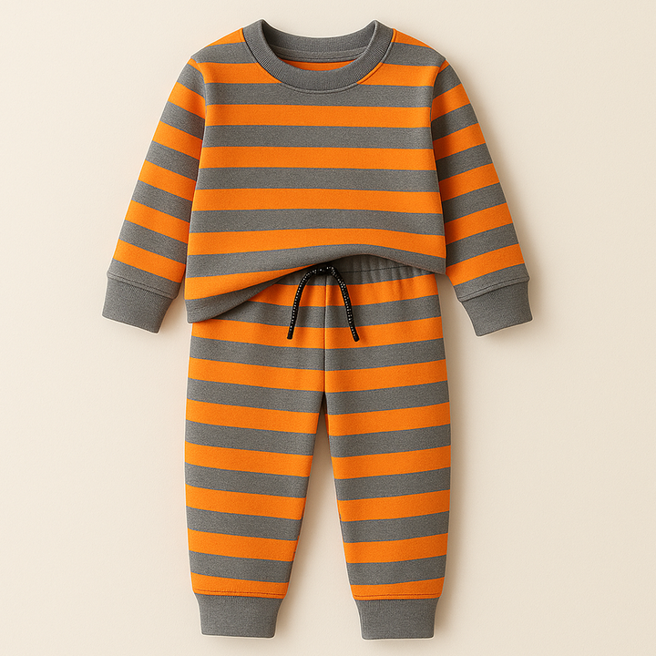 MINI CHARM KIDS TRACKSUIT SHIRT STRIPES ORANGE & GREY 7-8Y