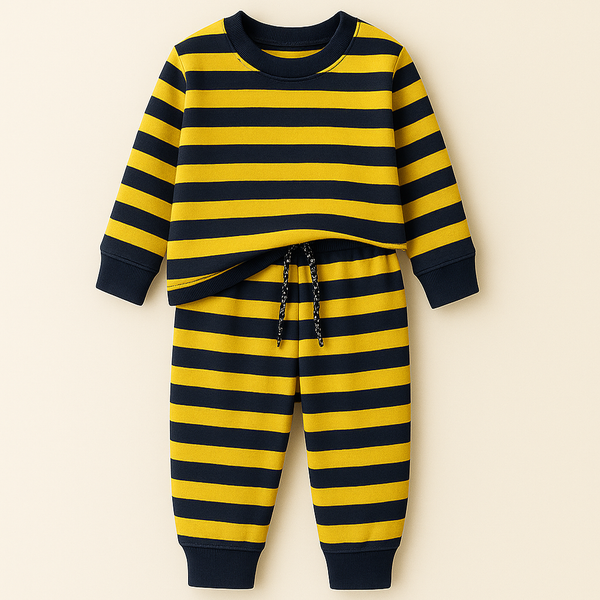 MINI CHARM KIDS TRACKSUIT SHIRT STRIPES YELLOW & NAVY BLUE 7-8Y
