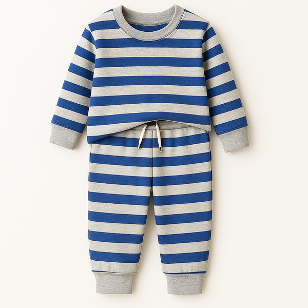 MINI CHARM KIDS TRACKSUIT SHIRT STRIPES BLUE & GREY 7-8Y
