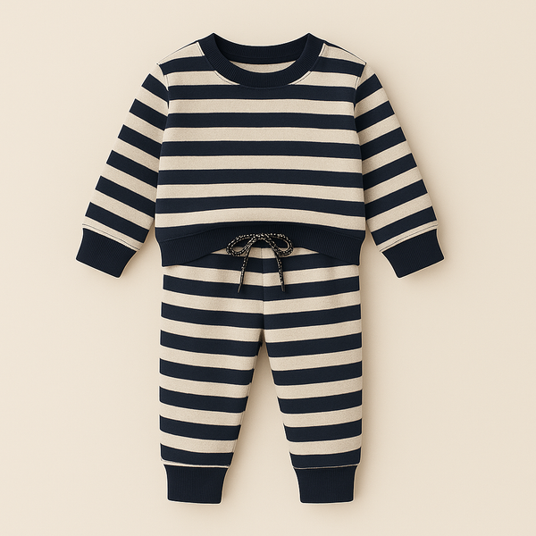 MINI CHARM KIDS TRACKSUIT SHIRT STRIPES NAVY BLUE & GREY 7-8Y