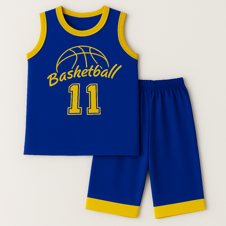 BABA GARMENTS SANDO & SHORT SET  BASKETBALL ROYAL BLUE 7-8 Y