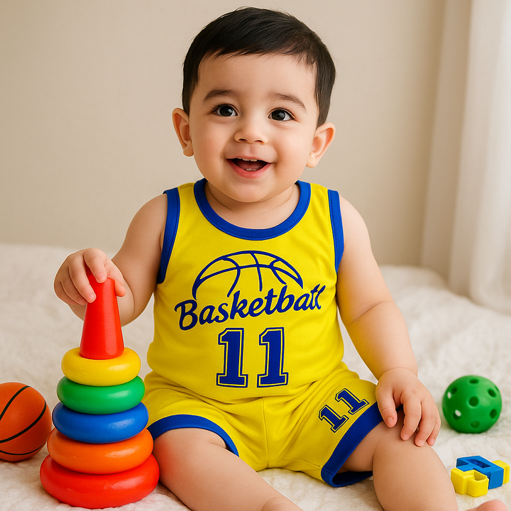 BABA GARMENTS SHORT AND SANDO BASKETBALL YELLOW 7-8 Y