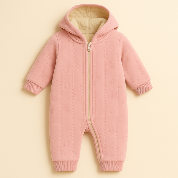 BABA GARMENTS WINTER HOODED ROMPER BEAR PINK (9-12M)