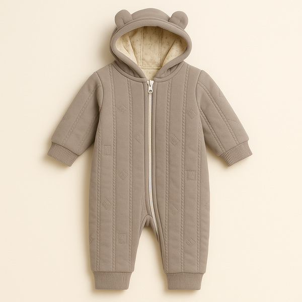 BABA GARMENTS WINTER HOODED ROMPER BEAR GREY (9-12M)