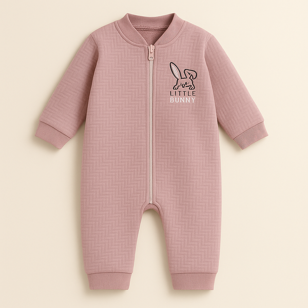 BABA GARMENTS FLEECE  ROMPER BUNNY BABY PINK (9-12M)