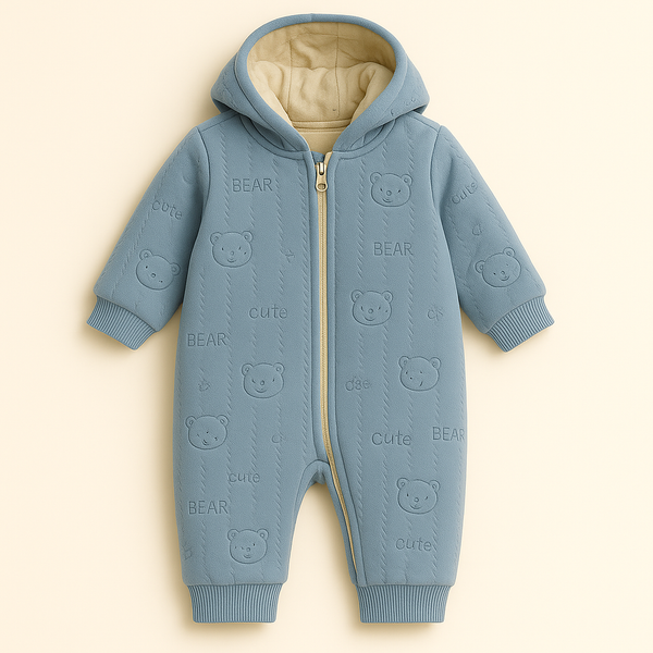 BABA GARMENTS WINTER HOODED ROMPER BEAR BLUE(9-12M)