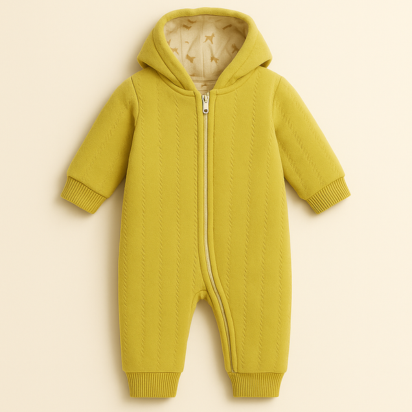 BABA GARMENTS WINTER HOODED ROMPER BEAR LIGHT OLIVE GREEN(9-12M)