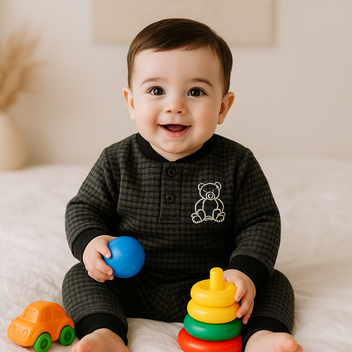 BABA GARMENTS FLEECE  PAJAMA SET BEAR BLACK (9-12M)