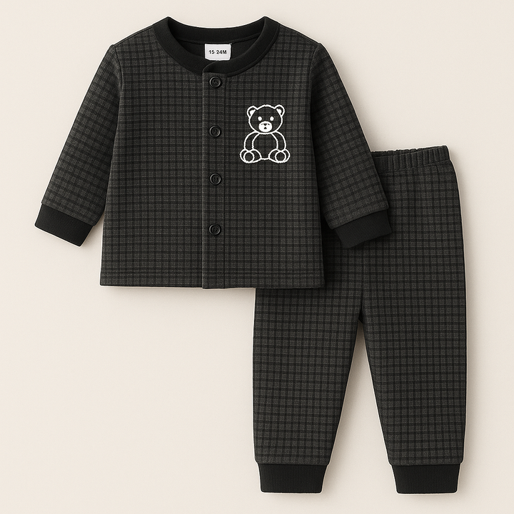 BABA GARMENTS FLEECE  PAJAMA SET BEAR BLACK (9-12M)