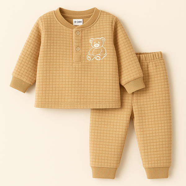 BABA GARMENTS FLEECE  PAJAMA SET BEAR BROWN (9-12M)