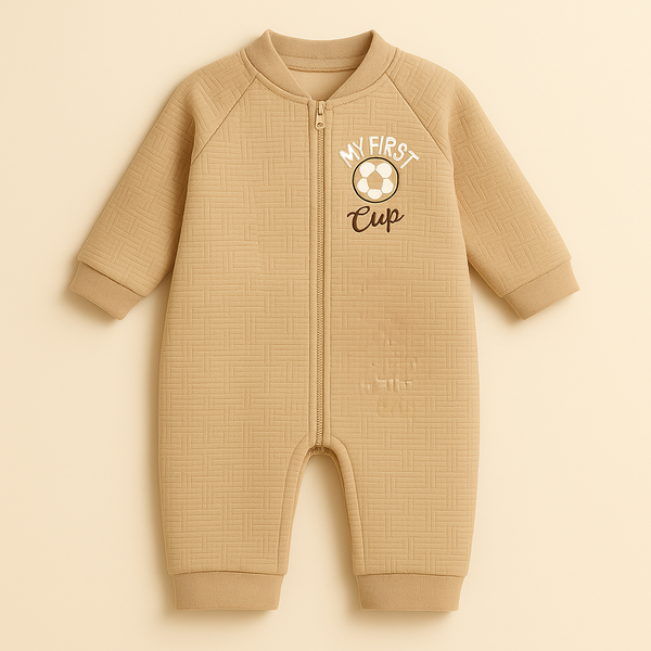 BABA GARMENTS FLEECE ROMPER MY FIRST CUP BROWN(9-12M)