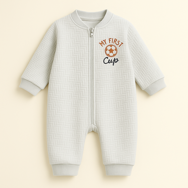 BABA GARMENTS FLEECE ROMPER MY FIRST CUP GREY(9-12M)