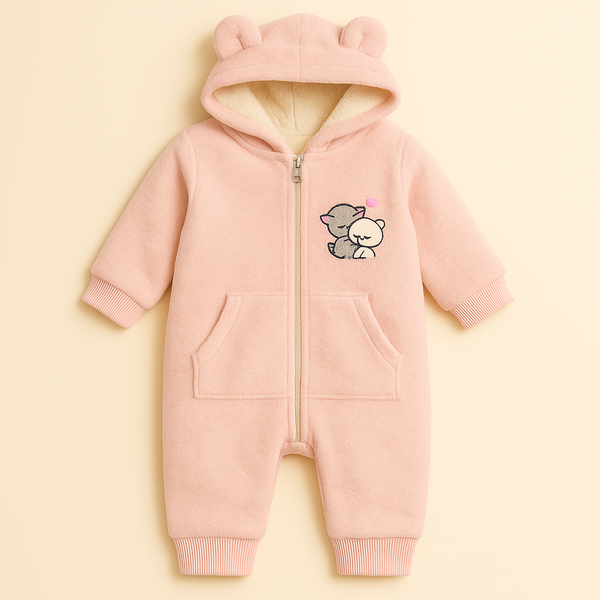 BABA GARMENTS WINTER HOODED ROMPER KITTY PINK(9-12M)