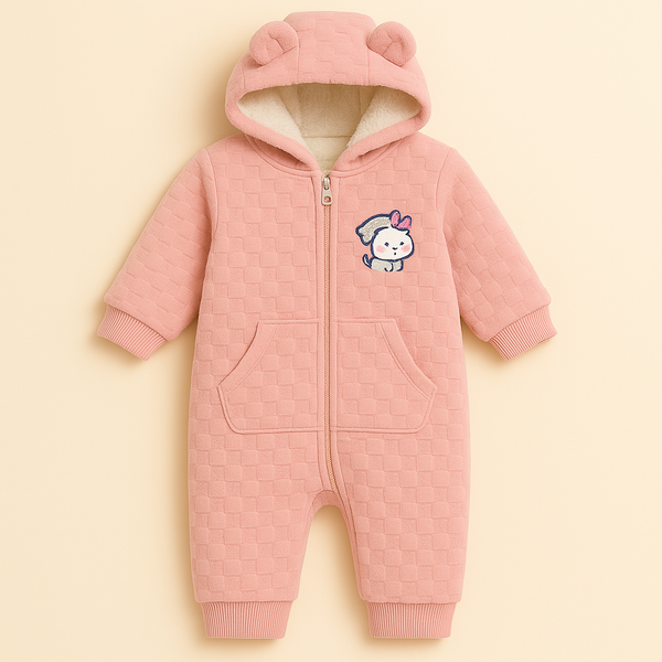 BABA GARMENTS WINTER HOODED ROMPER KITTY PEACH(9-12M)