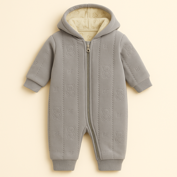 BABA GARMENTS WINTER HOODED ROMPER BEAR DARK GREY (9-12M)