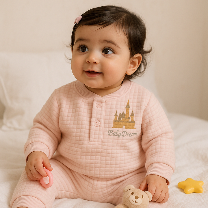 BABA GARMENTS FLEECE PAJAMA SET CASTLE PINK (9-12M)