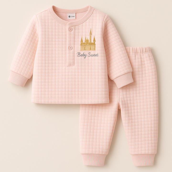 BABA GARMENTS FLEECE PAJAMA SET CASTLE PINK (9-12M)