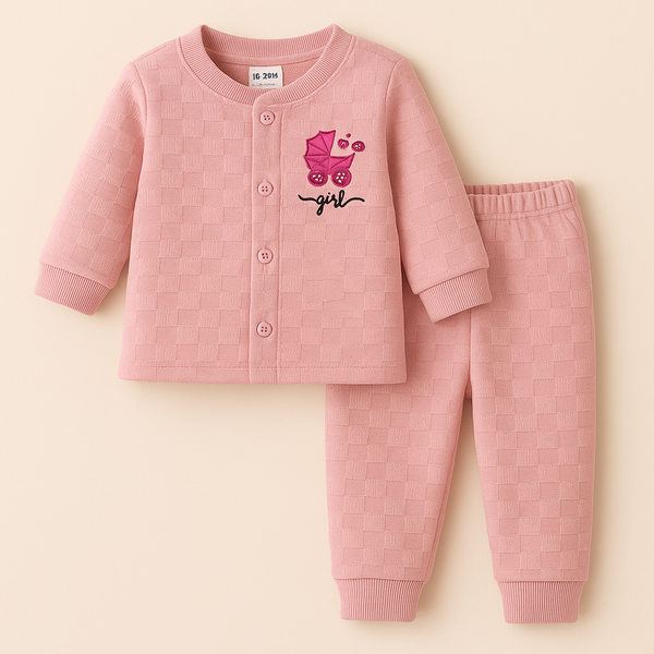 BABA GARMENTS WINTER HOODED ROMPER BABY WALKER PEACH(9-12M)