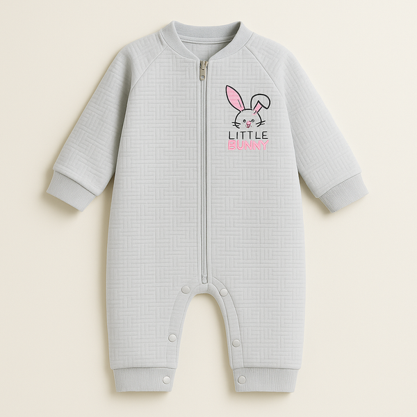 BABA GARMENTS FLEECE  ROMPER BUNNY BABY GREY (9-12M)
