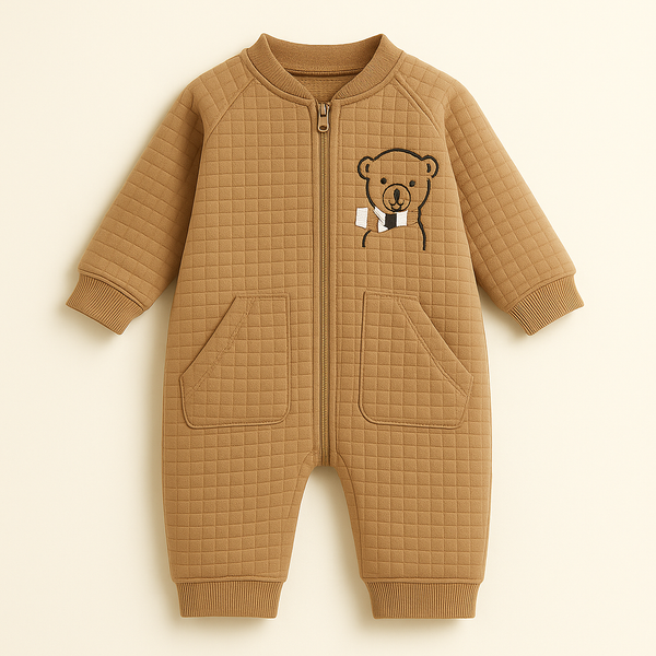 BABA GARMENTS KIDS FLEECE ROMPER BEAR BROWN 9-12M