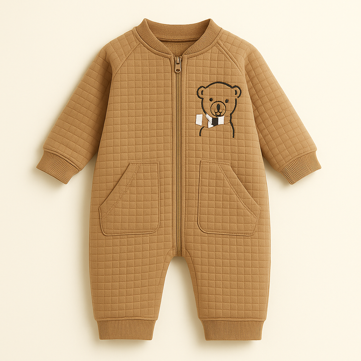 BABA GARMENTS KIDS FLEECE ROMPER BEAR BROWN 9-12M