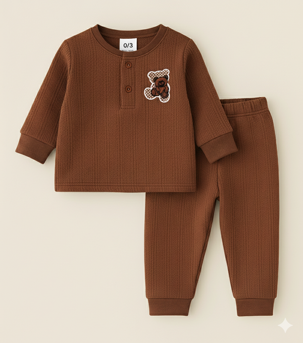 BABA GARMENTS FLEECE PAJAMA SET BEAR DARK BROWN (9-12M)