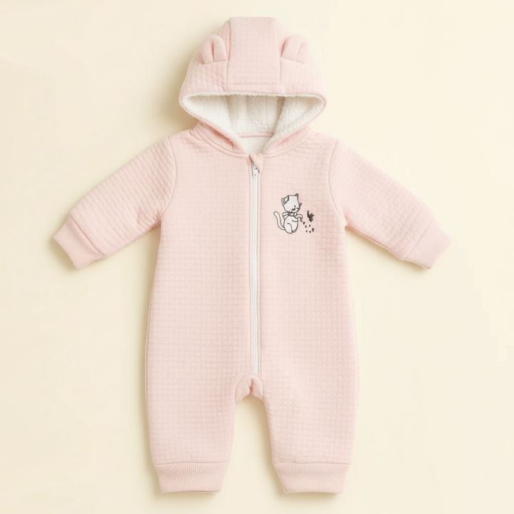 BABA GARMENTS WINTER HOODED ROMPER CAT PINK(9-12M)