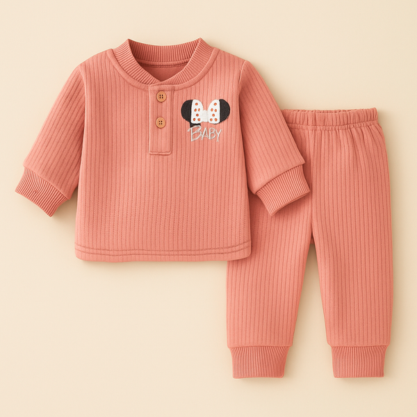 BABA GARMENTS FLEECE PAJAMA SET BUTTERFLY PEACH (9-12M)