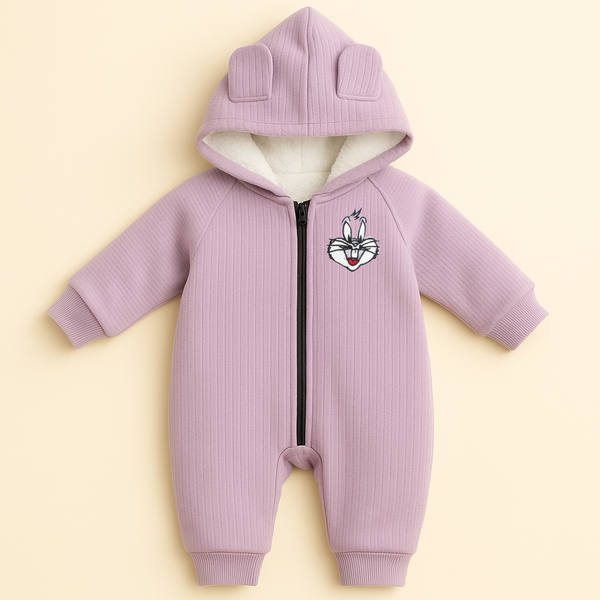 BABA GARMENTS KIDS HOODED ROMPER BUNNY PURPLE 9-12 M