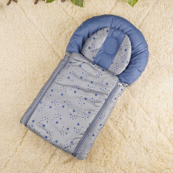 LITTLE STAR FIRST LOVE VELVET 2PCS CARRY NEST PRINTED BLUE AND GREY