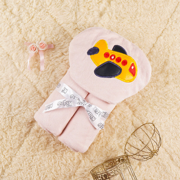 LITTLE STAR HOODED TOWEL AIRPLANE PINK