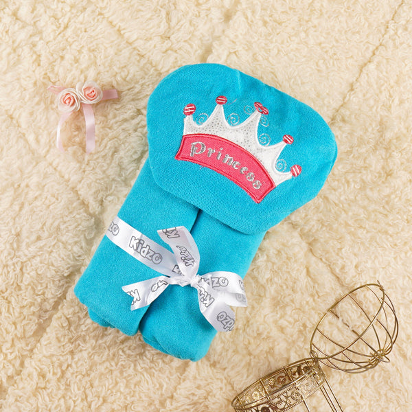 LITTLE STAR HOODED TOWEL PRINCESS CROWN BLUE