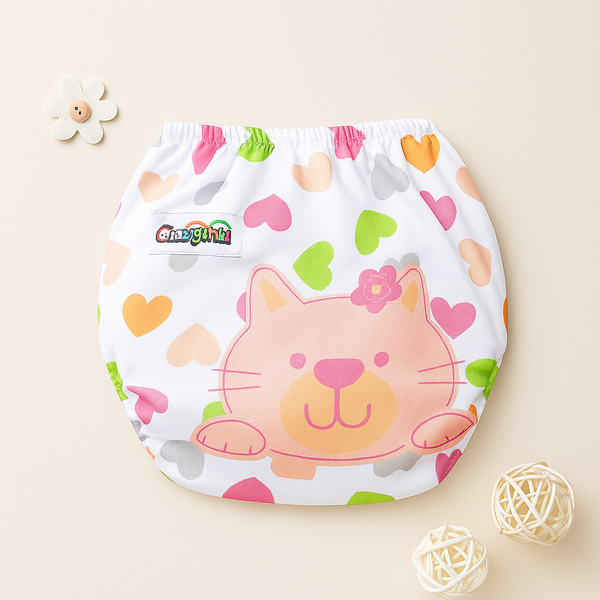 Baby Reusable Nappy Printed Kitty - Sunshine