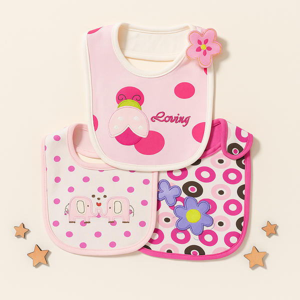 Pack Of 3 Baby Bib Set Bug Pink - Sunshine