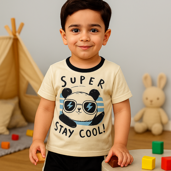 Kids T-shirt & Short Set Cool Bear Beige & Black - Mini Charm