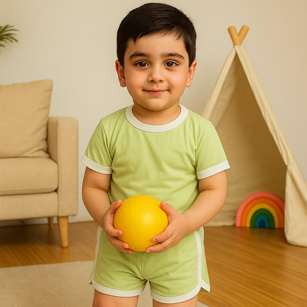 Kids T-shirt & Short Set Plain Green - Mini Charm