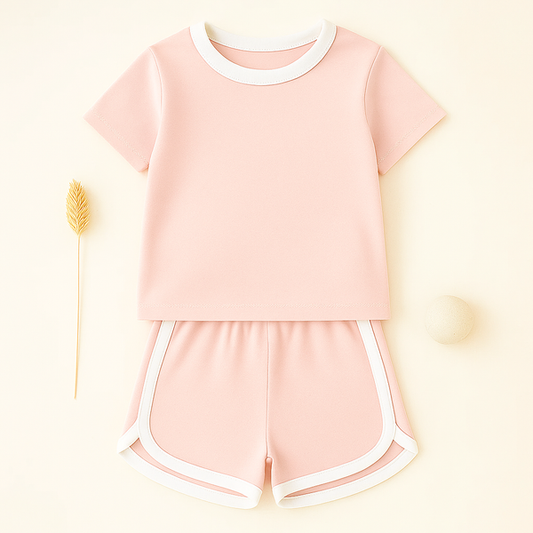 Kids T-shirt & Short Set Plain Pink - Mini Charm