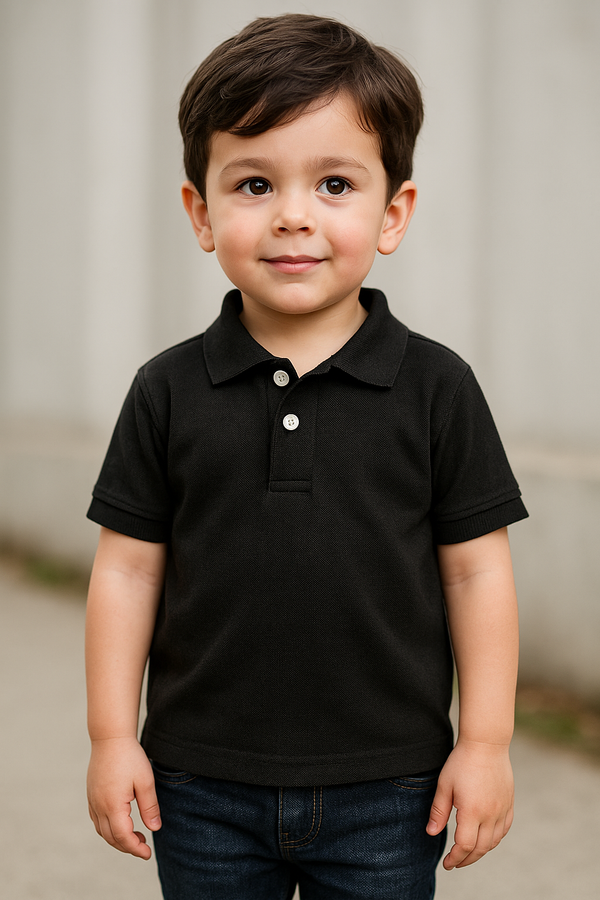 Mini Charm Kids Plain Polo Shirt Black - Mini Charm