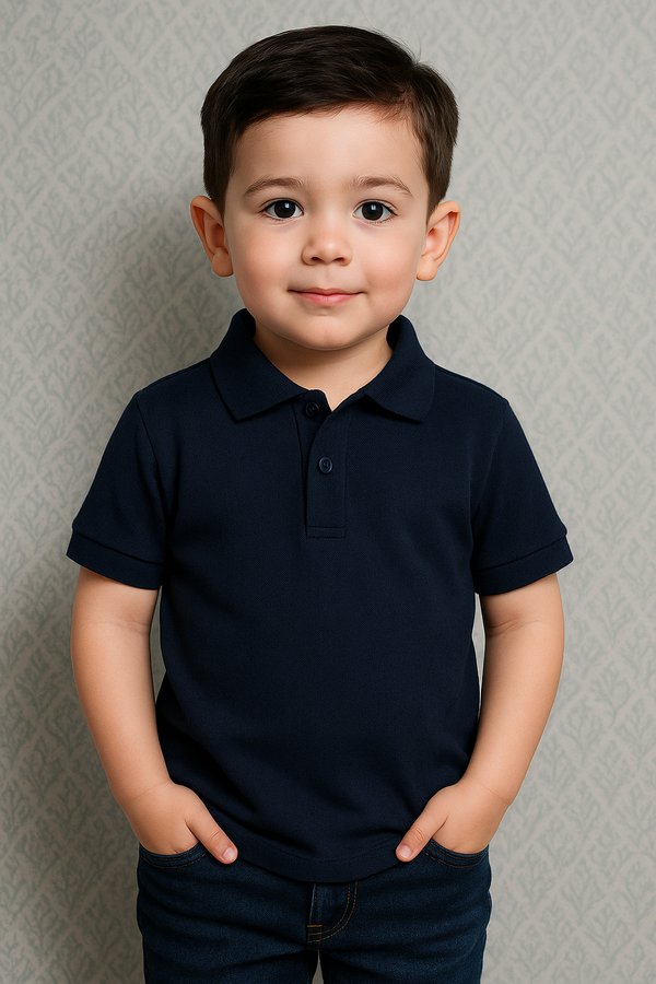 Mini Charm Kids Plain Polo Shirt Navy Blue - Mini Charm