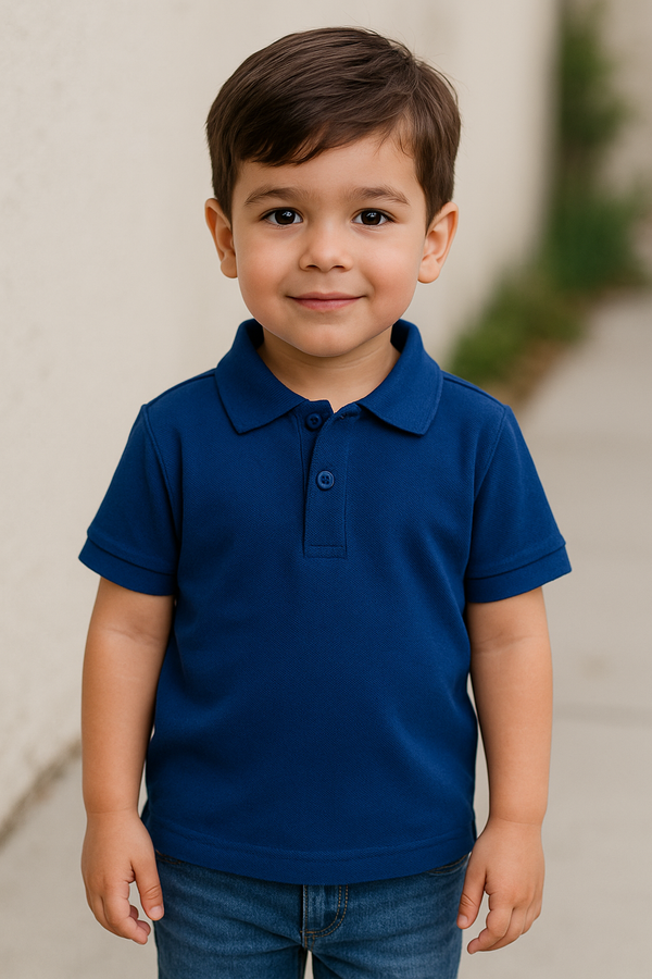 Mini Charm Kids Plain Polo Shirt Blue - Mini Charm