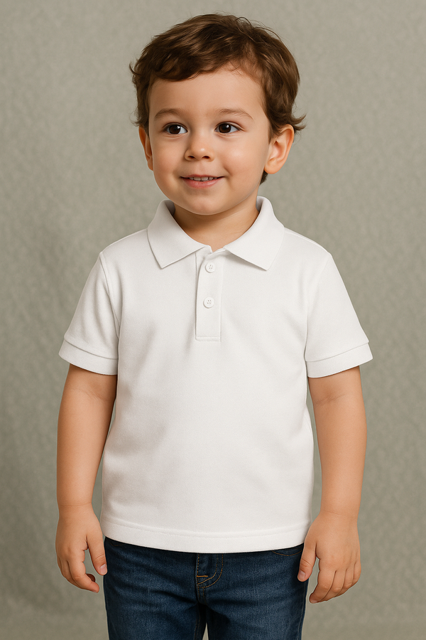 Mini Charm Kids Plain Polo Shirt White - Mini Charm