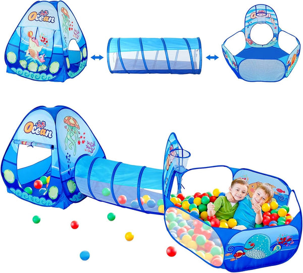 Infantes 3Pc Ball Pit For Toddlers With Kids Play Tent Baby Tunnel