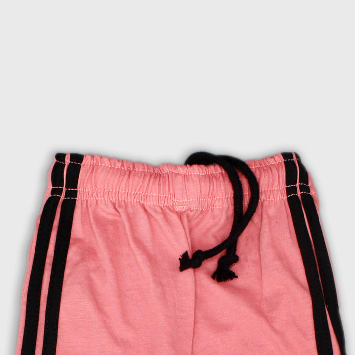 Tiny Trendz Kids- Solid Cotton Pants Pink With Black Stripes