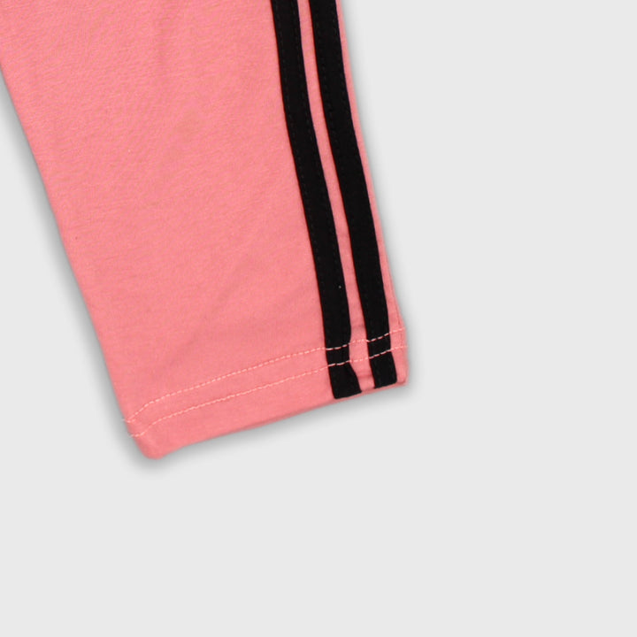 Tiny Trendz Kids- Solid Cotton Pants Pink With Black Stripes