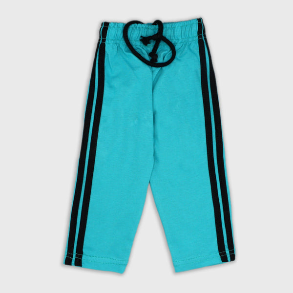 Tiny Trendz Kids- Solid Cotton Pants Aqua Blue With Black Stripes