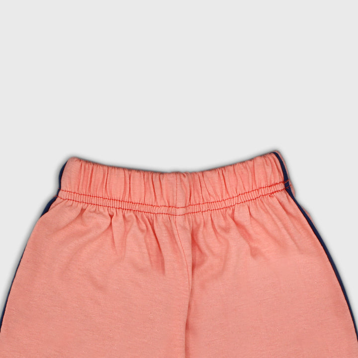 Tiny Trendz Kids- Solid Cotton Shorts Peach With Black Stripes