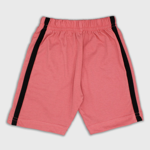Tiny Trendz Kids- Solid Cotton Shorts Peach With Black Stripes