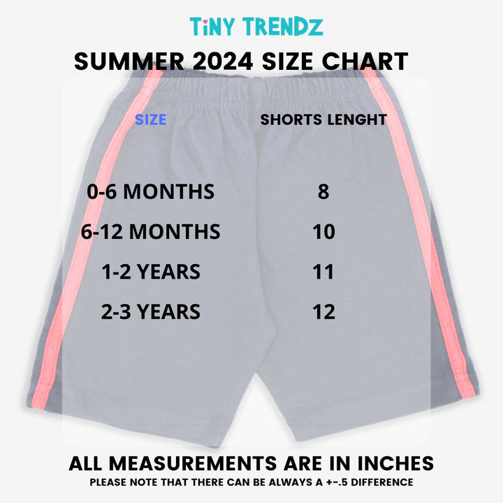 Tiny Trendz Kids- Solid Cotton Shorts Grey With Black Stripes